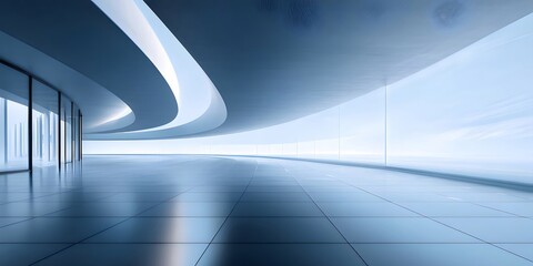 Aufkleber - 未来的な建築デザイン内部の青い色調と反射する床の抽象的なシーン