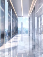 Aufkleber - 高層ビル内の明るい窓から見える都市景観 現代的な建築デザインの反射光と影