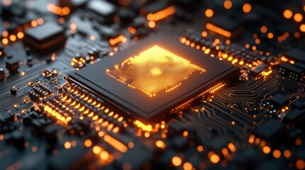 Poster - Illuminated Microchip: A Close-Up of  Advanced Technology