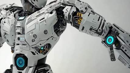 Poster - Futuristic robotic figure showcases advanced technology and intricate design in a sleek, minimalistic environment Generative AI