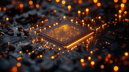 Poster - Illuminated Microchip: A Technological Marvel