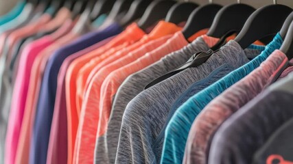 Poster - A rack of vibrant shirts displayed on a wall, perfect for fashion or lifestyle photography