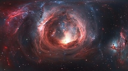 stunning cosmic nebula swirling vibrant red and blue hues across the dark expanse of space filled wi