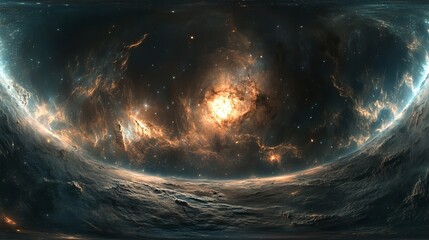stunning nebula space scene with bright orange and blue cosmic clouds vr sky art 360 dark stars nigh