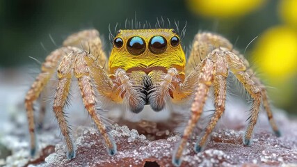 Poster - A close-up view of a spider sitting on a rock, with intricate details