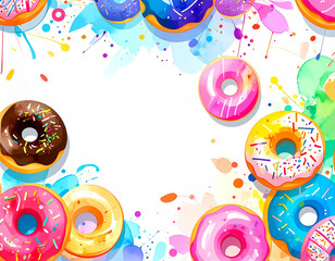Wall Mural - painting of colorful donuts with place for your text.