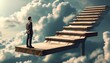 © A-Lex - Ascending ambitions a businessman's journey through dreamlike stairs in a cloudy environment