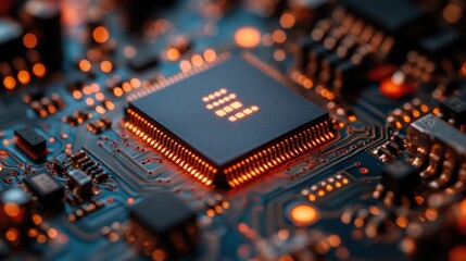 Poster - Illuminated Microchip: A Close-Up of Advanced Technology