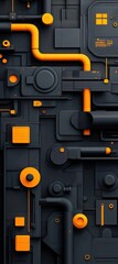 Poster - Abstract futuristic tech background of orange and black pipes and mechanical design for website or wallpaper