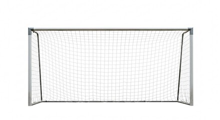 A soccer goal with a net isolated on a white background in a studio shot with even lighting setup