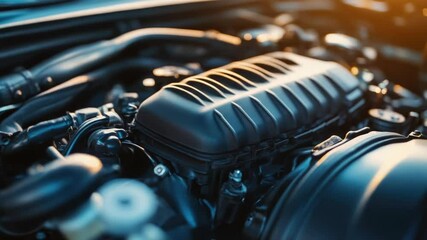 Poster - Close-up view of a car's internal combustion engine, ideal for automotive-related illustrations and designs
