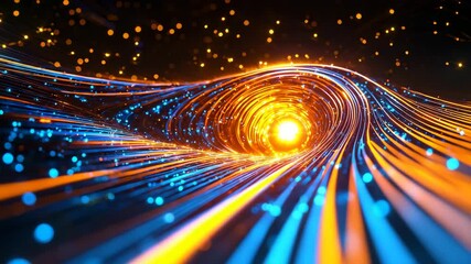 Poster - Colorful Abstract Light Tunnel with Radiant Particles and Waves