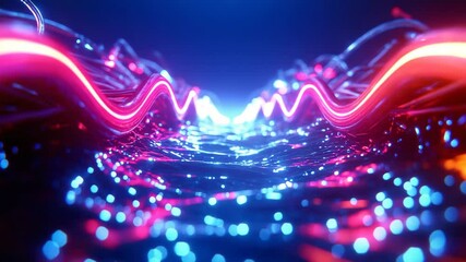 Poster - Vibrant Abstract Light Waves in a Futuristic Digital Landscape