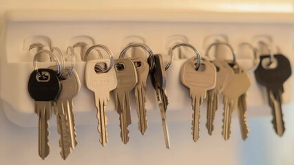 Aufkleber - A set of keys displayed on a wall, ideal for use in illustrations or graphics related to workspaces, homes, or organizations