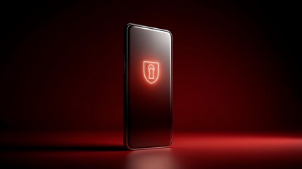 Poster - Phone Security concept, glowing shield with a keyhole icon on phone screen