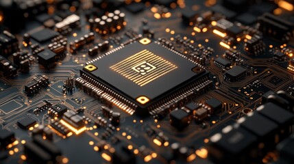 Poster - Close-up of a Modern Microchip on a Circuit Board