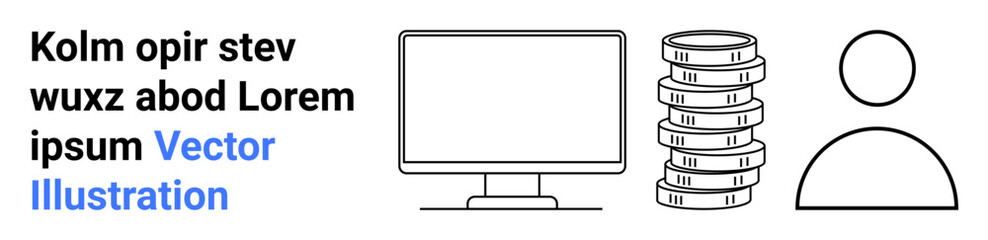 Poster - computer monitor, coin stack, and user icon suggesting finances, technology, digital economy, e-comm