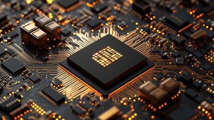 Poster - Close-up of a Computer Microchip on a Circuit Board