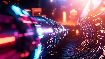 Poster - Colorful Futuristic Tunnel with Digital Elements and Light Effects