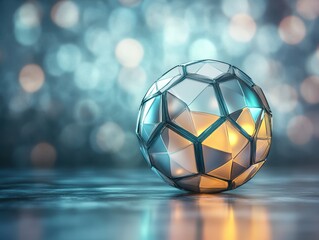 Poster - Metallic soccer ball resting on a reflective surface.