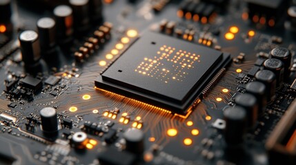 Poster - Illuminated Microchip: A Close-Up View of Modern Technology's Core