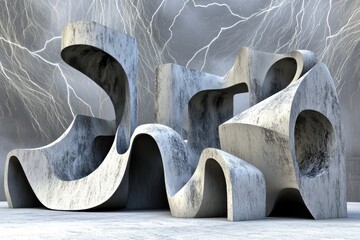 Poster - Abstract concrete forms against a stormy backdrop.