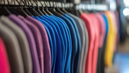 Poster - A rack of colorful shirts displayed in a clothing store for customers to browse and purchase