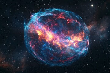 Poster - 3d rendering of a colorful nebula in deep space with stars and a galaxy background, detailed.