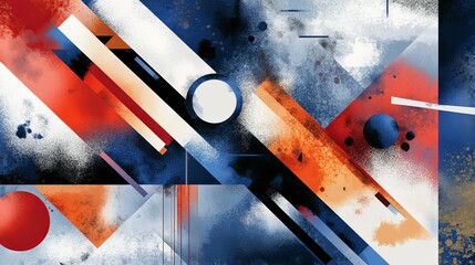 Poster - Abstract Geometric Shapes Digital Art Background Modern Orange Blue White Red Design Illustration Vibrant Bold Graphic Texture Artistic Trendy Style  