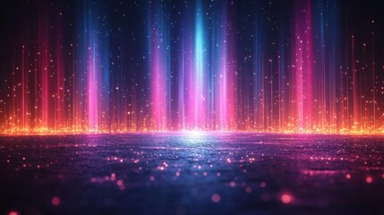 Aufkleber - Neon Light Beams with Glowing Floor.