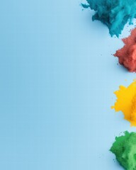 Poster - A stunning display of colored powders spread across a soft blue background creating vibrant art
