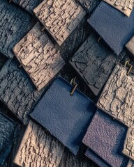 Poster - A stunning wall composed of blue and brown tiles creating a beautiful mosaic effect in design