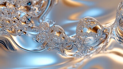 Poster - Abstract fluid forms in silvery, liquid textures.