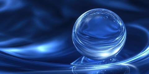 Poster - A  Deep Blue Orb Rests on Flowing Liquid.