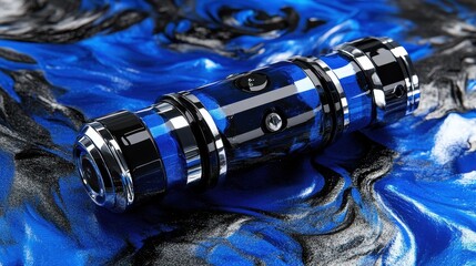 Poster - Futuristic, stylized blue and black electronic device.