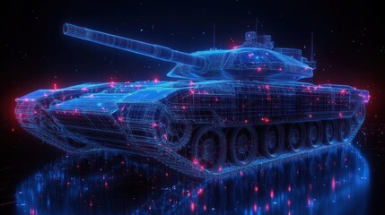 Poster - Digital Tank: A Futuristic Wireframe Military Vehicle