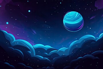 Poster - Background with a blue planet and stars, a space background, a dark sky. --ar 125:83 --v 6.1 Job ID: 4f9d1e6a-babc-4352-a976-fdf307cc810a