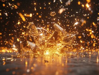 Poster - Shattered glass explodes in a fiery burst of sparks.