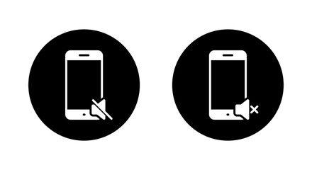 Poster - Silent mode phone icon on black circle. Mute speaker smartphone sign symbol