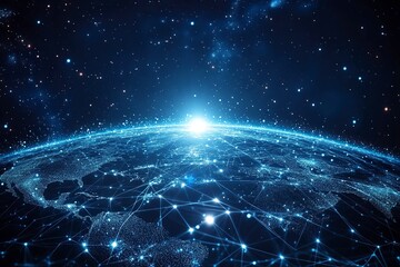 Poster - blue planet with a starry sky background. dark space. abstract cosmic background. elements of text a