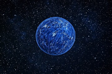 Wall Mural - blue planet with a starry sky background, dark blue and light cyan, space art, stars in the distance