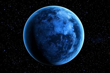 Wall Mural - blue planet with a starry sky background, dark blue and light cyan, space art, stars in the distance