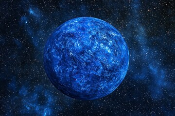 Wall Mural - blue planet with a starry sky background, dark blue and light cyan, space art, stars in the distance