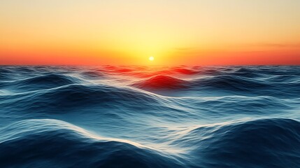 ocean waves at golden sunset horizon