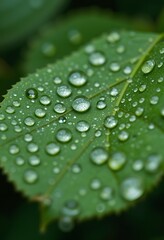 Poster - Verdant Leaf Adorned With Raindrops, Nature's Tiny Prisms. Reflecting The World. Miniature Lenses Capture The Beauty. A Close-up Of Artistry For Your Visual Storytelling.