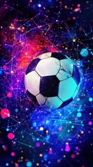 Poster - Cosmic soccer ball bathed in vibrant nebula light.