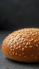 Poster - Sesame Seed Detail, Macro Shot. Bun Topping Texture, Close-up View. Food Photography, Ingredient Focus. Perfect For Baking Content And Culinary Designs.