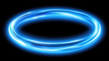 Wall Mural - glowing, vibrant blue oval ring design on black backdrop.