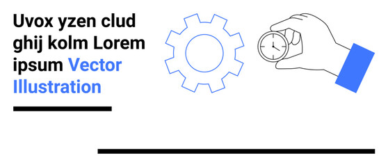 Poster - Hand holding a stopwatch near a gear representing time, process, and efficiency. Ideal for productivity, time management, teamwork, business, workflow, planning task optimization simple landing