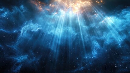 Poster - Dynamic light burst with blue and orange particles on a dark background. Digital art for design and print. Abstract artwork of light shining with blue and vibrant color. Energy art design. AIG53.